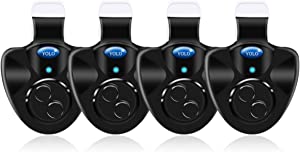 4 Pcs Black Electronic LED Light Fishing Bite Sound Alarm Alert Bell Clip On Fishing Rod