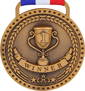 Gold Silver Bronze Medals for 1st 2nd 3rd Place Trophy Awards, Bright or Antique Finish with Attached Red White Blue Satin Ribbon - Sold Separately