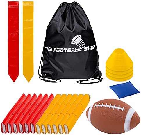 Flag Football Set for 12 Players - Includes Durable Flag Belts and Flags, Cones, Bean Bag, Carrying Backpack, and Football - Huge 55 Piece Complete Set