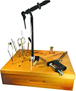 Angler Fly Tying Fishing Kit Tool Organizer - Wooden Fly Fishing Desk for 12 Fly Fishing Tools - Store Fly Tying Materials, Scissors, Bobbin, Thread