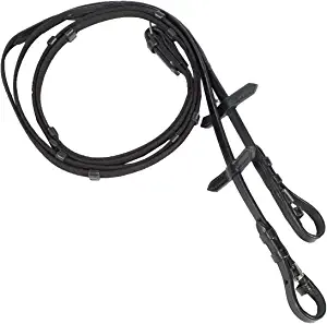 HORZE Slender Grippy Rubber-Intertwined Horseback Riding Web Reins with Hand Stops