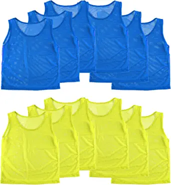 Nylon Mesh Scrimmage Team Practice Vests Pinnies Jerseys for Children Youth Sports Basketball, Soccer, Football, Volleyball (12 Jerseys)