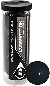 Dunlop Sports Competition Squash Ball, Single Yellow Dot, 3-Ball Tube