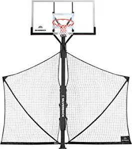 Silverback Basketball Yard Guard Defensive Net System Rebounder with Foldable Net and Arms into Pole , White/Black, Large
