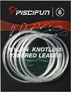 Piscifun Fly Fishing Tapered Leader with Loop-9ft 7.5ft 12ft(6 Pack) 0X 1X 2X 3X 4X 5X 6X 7X