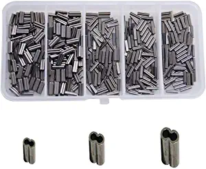 Double Barrel Crimp Sleeves Kit, Fishing Wire Leader Rigging Copper Tube Fishing Line Connector Tackle Kit