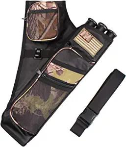 KRATARC 3-Tubes Hip Quiver Waist Hanged Arrow Archery Carry Bag with Pockets Adjustable Belt
