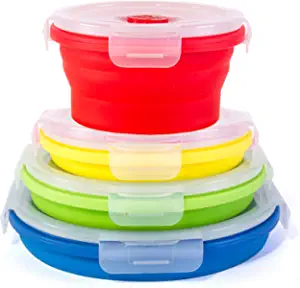Thin Bins Collapsible Containers  Set of 4 Round Silicone Food Storage Containers  BPA Free, Microwave, Dishwasher and Freezer Safe - No more cluttered container cabinet! B06XCNGGJL