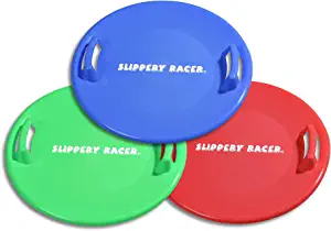 Slippery Racer Heavy-Duty Cold Weather Downhill Pro Adults and Kids Plastic Outdoor Winter Saucer Disc Snow Sleds with Handles.