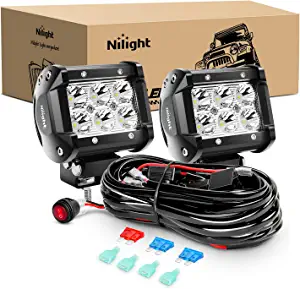 Nilight ZH009 LED Light Bar 2PCS 18W Spot Off Road Lights with 16AWG Wiring Harness Kit-2 Lead, 2 Years Warranty.