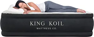 King Koil Luxury Air Mattress Queen with Built-in Pump for Home, Camping & Guests - 20 Queen Size Inflatable Airbed Luxury Double High Adjustable Blow Up Mattress, Durable Portable Waterproof