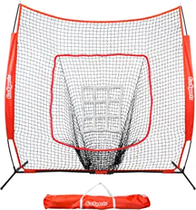 GoSports 7'x7' Baseball & Softball Practice Hitting & Pitching Net with Bow Frame, Carry Bag and Bonus Strike Zone, Great for All Skill Levels
