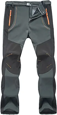 TBMPOY Men's Snow Ski Waterproof Fleece Lined Pants Outdoor Hiking Mountain Softshell with Belt