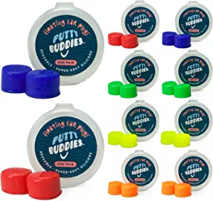 Putty Buddies Floating Earplugs 10-Pair Pack - Soft Silicone Ear Plugs for Swimming & Bathing - Invented by Physician - Keep Water Out - Premium Swimming Earplugs - Doctor Recommended