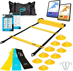 Invincible Fitness Agility Ladder Training Equipment Set Improves Coordination Speed Power and Strength Includes 10 Cones 4 Hooks and 3 Loop Resistance Bands for Outdoor Workout
