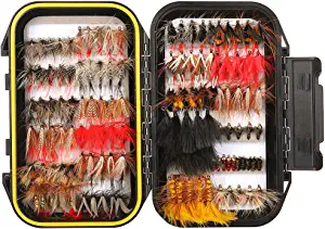 FISHINGSIR Fly Fishing Flies Kit - 64/100/110/120pcs Handmade Fly Fishing Lures - Dry/Wet Flies,Streamer, Nymph, Emerger with Waterproof Fly Box