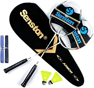 Senston 2 Pieces Badminton Set, Lightweight Graphite Shaft Badminton Racket Including Premium Badminton Bag, 2 Badminton Shuttlecock, 2 Racquet Grip