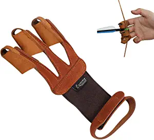 Huntingdoor Archery Glove 3 Finger Guard Finger Tab Protective Gear Leather Gloves for Hunting Shooting Targeting for Men Women Youth Beginner