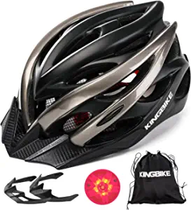 KINGBIKE Light Comfortable Adults Youth Bike Helmet with LED Safety Rear Light+ Detachable Visor, Helmet Storage Backpack for Children Men Women Youth