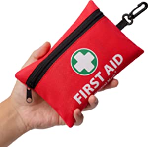 Mini First Aid Kit, 110 Pieces Small First Aid Kit - Includes Emergency Foil Blanket, CPR Respirator, Scissors for Travel, Home, Office, Vehicle, Camping, Workplace & Outdoor (Red)