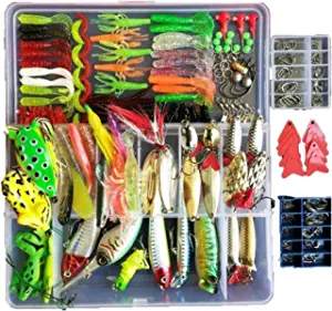 Topconcpt 275pcs Freshwater Fishing Lures Kit Fishing Tackle Box with Tackle Included Frog Lures Fishing Spoons Saltwater Pencil Bait Grasshopper Lures for Bass Trout Bass Salmon