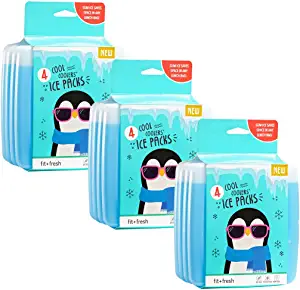 Cool Coolers by Fit + Fresh, Slim Ice Packs, Reusable & Long-Lasting, Perfect For Your Kid's Lunch Box, Camping Accessories, Insulated Lunch Bag, Beach Cooler Bag & More, 12PK, Blue