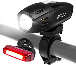 BV Super Bright USB Rechargeable Bike Light Set, Headlight with Free Taillight, Three Light Modes, Water Resistant IP44 - Fits All Bicycles with Two Mounting Options
