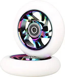 100mm Scooter Wheels - Pro Scooter Wheels 100mm Pair - Neo Oil Slick 100mm Metal Scooter Wheels Replacement - Pro Scooter Wheels 100mm - Bearings Installed - Scooter Wheels for Kids