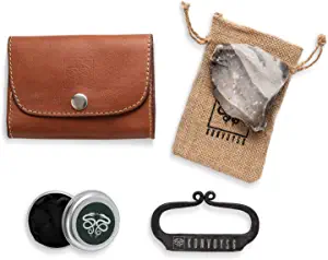 KonvoySG Carbon Steel Fire Striker, English Flint Stone & Char Cloth Traditional Hand Forged Fire Starter, Leather Gift Kit with Emergency Tinder Jute Bag