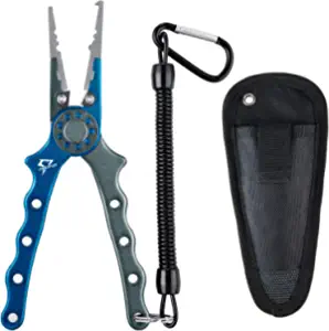 Piscifun Fishing Pliers Aluminum Braid Cutters Split Ring Pliers Hook Remover Fish Holder with Sheath and Lanyard