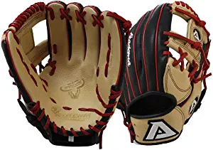 Akadema Prosoft Elite Series Baseball Infielders Gloves, Black/Sandstone/Red, Left Hand, 11.5 Inches
