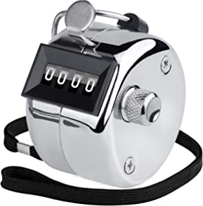 KTRIO Metal Handheld Tally Counter 4-Digit Number Count Clicker Counter, Hand Mechanical Counters Clickers Pitch Counter for Coaching, Knitting, People, Lap, Fishing, Golf and Row, 2 x 1.85 in, Silver