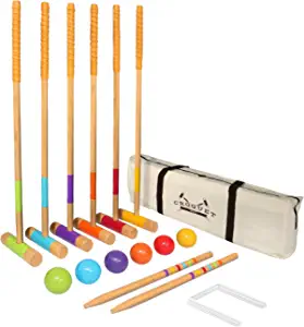 GoSports Six Player Croquet Set for Adults & Kids - Modern Wood Design with Deluxe (35") and Standard (28") Options