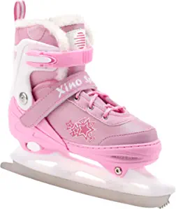 Deluxe Adjustable Ice Skates - for Boys and Girls, Two Awesome Colors - Black and Pink, Faux Fur Padding and Reinforced Ankle Support, Fun to Skate!