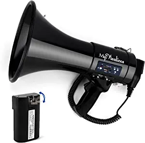 MyMealivos Megaphone with Siren Bullhorn 50 Watt - Bullhorn Speaker with Detachable Mic, Portable Lightweight Strap & 240S Recording - Professional Outdoor Voice for Police & Cheerleading