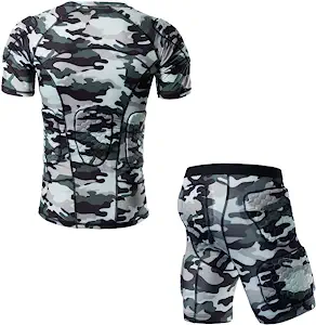 TOUYR Men's Padded Compression Shirt and Pants Training Vest Sleeveless T-Shirt and Short Set Ribs Back Thighs and Buttocks Elbow Knee Protector - Football Soccer Basketball Hockey Protective Gear