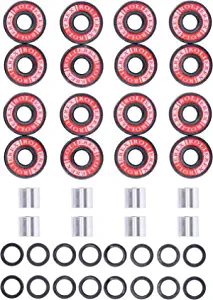 Adventure World Rollerex 608ZZ ABEC-7 Skate Wheel Bearings, Spacers and Washers Kit (Skateboard and Inline Skate) (4 Wheel Pack/8 Wheel Pack)