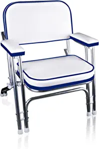 Leader Accessories Portable Folding Deck Chair with Aluminum Frame and Armrests(White/Blue)