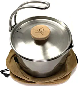 berleben Kessel Bushcraft Pot with Canvas Bag | Wood Handle | 304 Stainless Steel | Camping Hiking Backpacking Survival