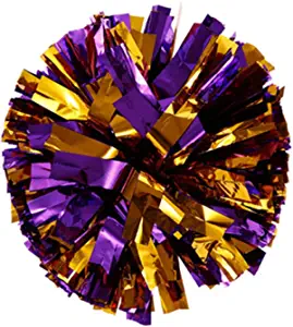 PUZINE 13" Cheerleading Metallic Foil & Plastic Ring Pom Poms (100g)