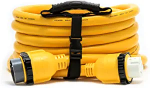 Camco 25' PowerGrip Marine Extension Cord with 50M/50F Locking Adapters | Allows for Easy Boat Connection to Distant Power Outlets | Built to Last (55621) , Yellow