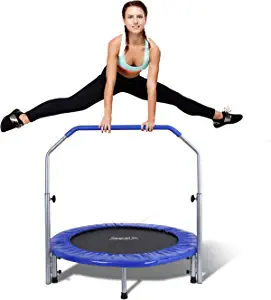 SereneLife Portable & Foldable Trampoline - 40" in-Home Mini Rebounder with Adjustable Handrail, Fitness Body Exercise - SLSPT409, Blue