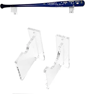 Top Stage Baseball Bat Wall Mount Display Rack Holder Stand, Clear Acrylic