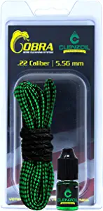 CLENZOIL Field & Range 22 Cal - 5.56MM Cobra Bore Cleaner | Gun Barrel Cleaning Tool for 22 Cal - 5.56MM | Brass Brush Embedded in Cotton Bore Rope