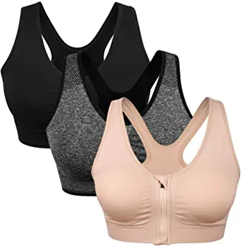 Women's Zip Front Sports Bra Wireless Post-Surgery Bra Active Yoga Sports Bras