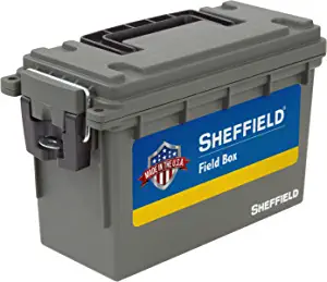 Sheffield 12626 Field Box, Plastic Ammo Can for Pistol, Rifle, and Shotgun Ammo, Water Resistant Ammo Box, Ammo Storage Box w/ 3 Locking Options, Olive Drab Green Ammo Cans, Made in The U.S.A.
