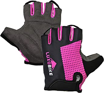 LuxoBike Cycling Gloves Bicycle Gloves Bicycling Gloves Mountain Bike Gloves Anti Slip Shock Absorbing Padded Breathable Half Finger Short Sports Gloves Accessories for Men/Women