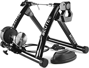 Bike Trainer, Magnetic Bicycle Stationary Stand for Indoor Exercise Riding, 26-29" & 700C Wheels, Quick Release Skewer & Front Wheel Riser Block Included