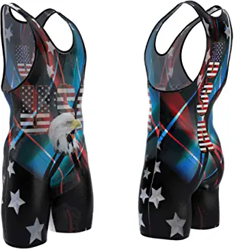 4 Time Wrestling Singlet for Men and Youth, Powerlifting, MMA Apparel, Black, Navy Blue, Red