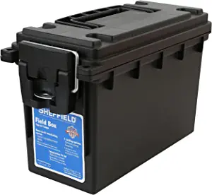 Sheffield 12629 Field Box, Pistol, Rifle, or Shotgun Ammo Storage Box, Tamper-Proof Ammo Can with 3 Locking Options, Stackable and Water Resistant, Made in The USA, Black